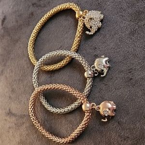 NEW - Bracelets - tricolor - stretch - Elephants